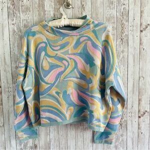 Maeve Anthropologie Cary’s Mock Neck Multicolor Marble Swirl Sweater MP